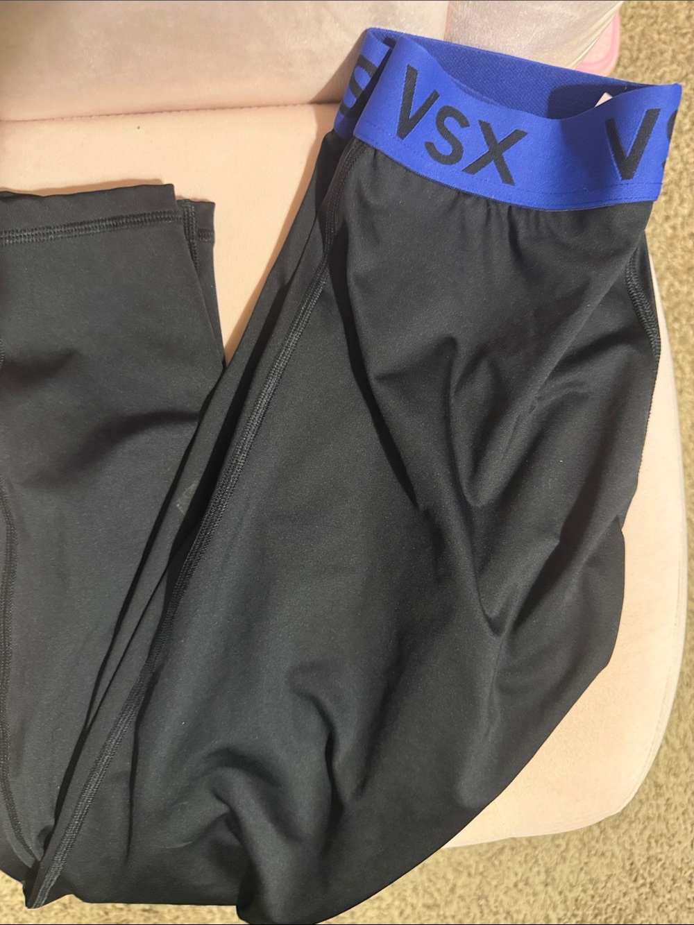 VSX Black Leggings with Royal Blue Logo Waistband
